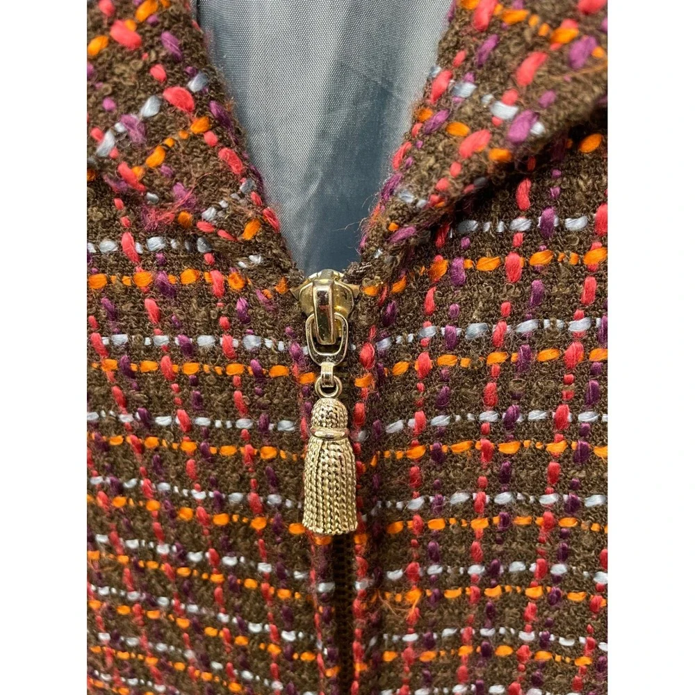 Maggie‎ Barnes Tweed Blazer Plus 24W Multicolor Jacket Zipper Academia Heritage
